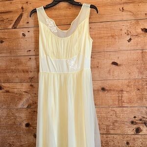 Shadowline Yellow Sheer Sleeveless Nightgown Dress with Lace Appliqué